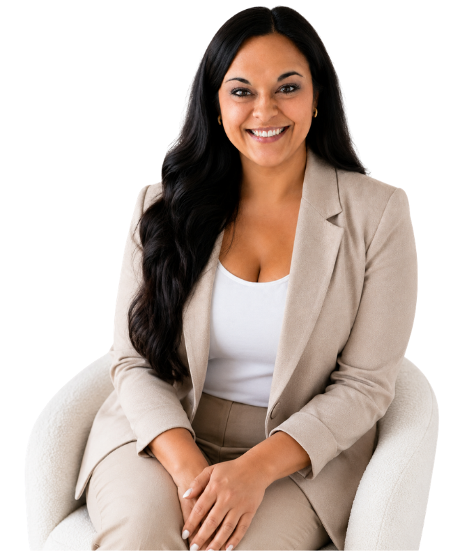 Joyce Agne seated in a beige blazer