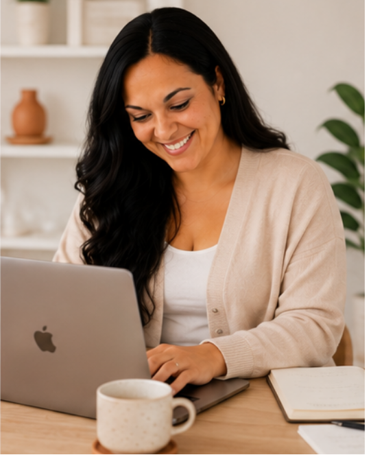 Joyce Agne working at a laptop