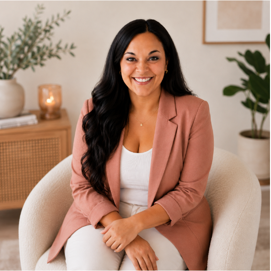 Joyce Agne seated in a pink blazer